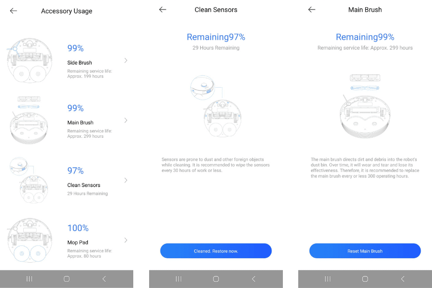 Der Zustandsstatus der Ersatzteile des Dreame L10s Pro wird in der Dreamehome App angezeigt.